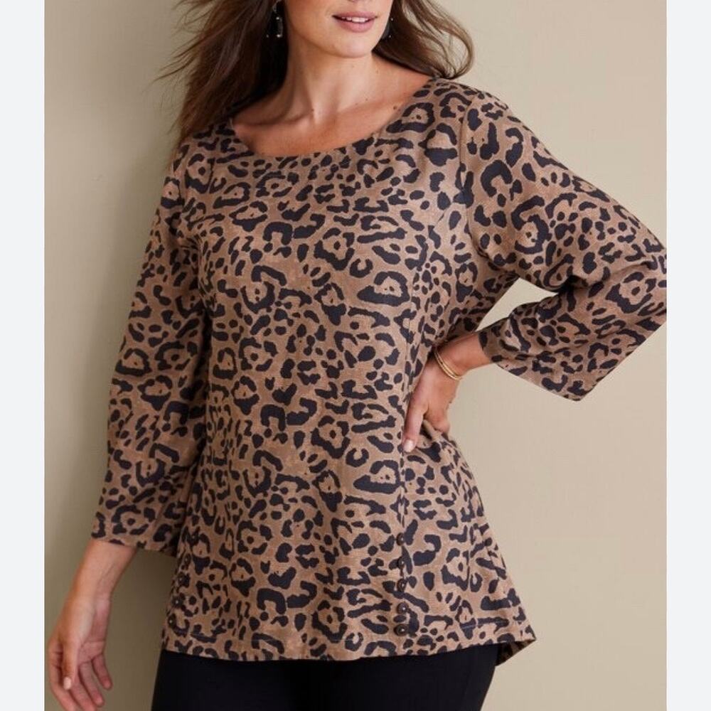 Soft Surroundings Raelynn Leopard Lyocell Blouse Size Medium